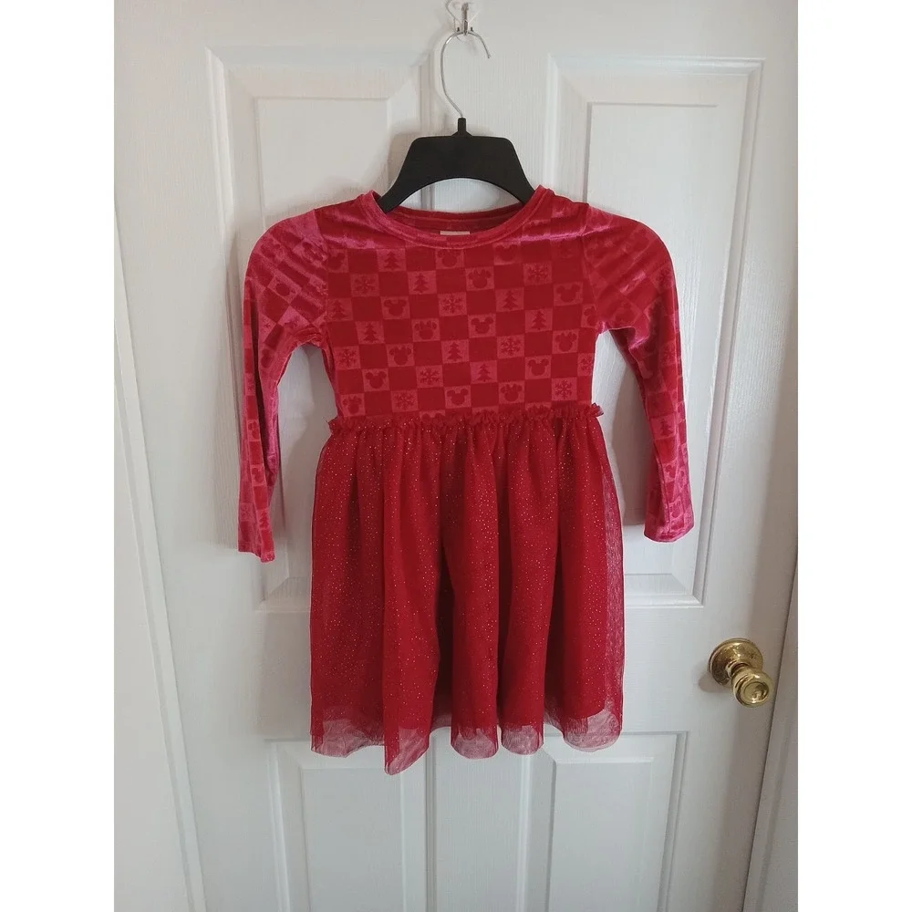 Disney's Mickey & Minnie Print &  Embossed Velour Tutu Dress by Size 5 Christmas